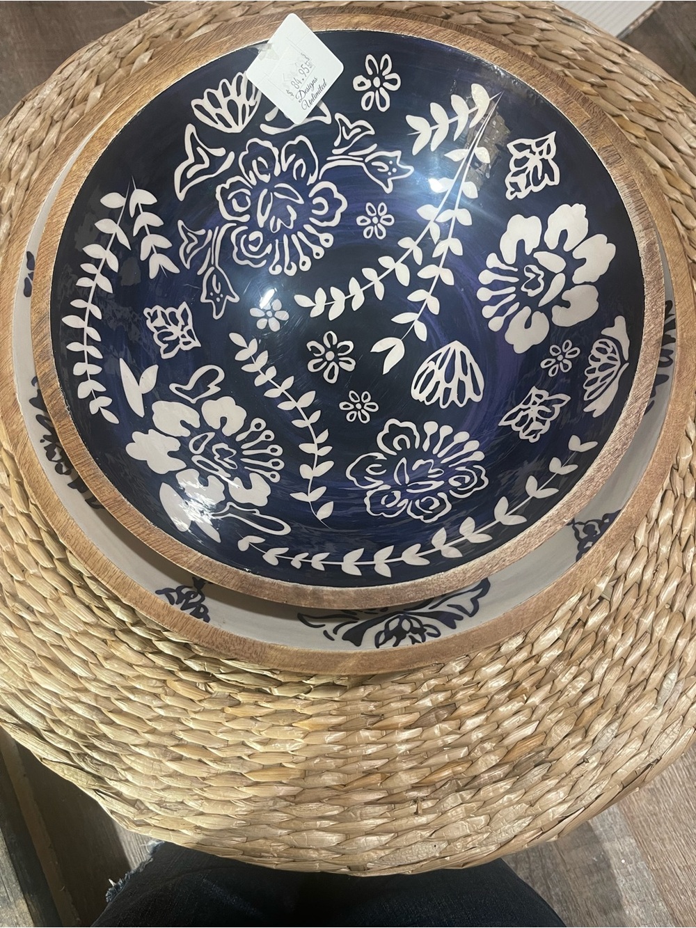 Mud Pie Blue Carved Wooden Serving Bowls - Set of 2